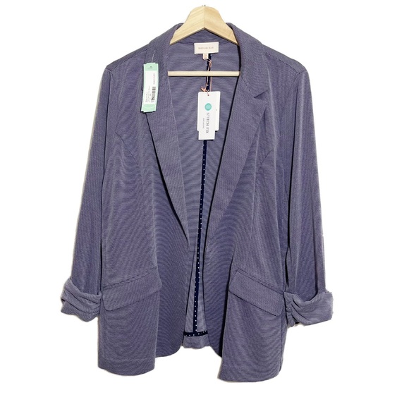 SKIES ARE BLUE Asa Ponte Purple Flap Pockets Open Style Blazer Jacket Sz XXL - Picture 1 of 14